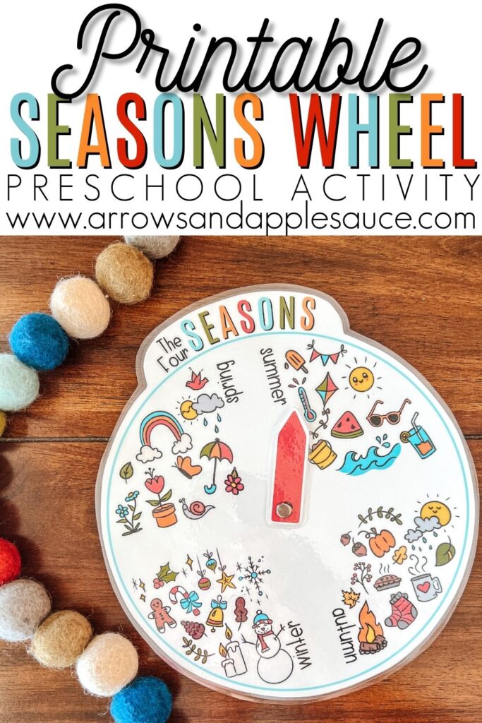 Learning the four seasons of the year is fun and easy with this cute and colorful printable wheel. Great for morning circle time! #fourseasons #preschool #morningroutine #homeschool #circletime