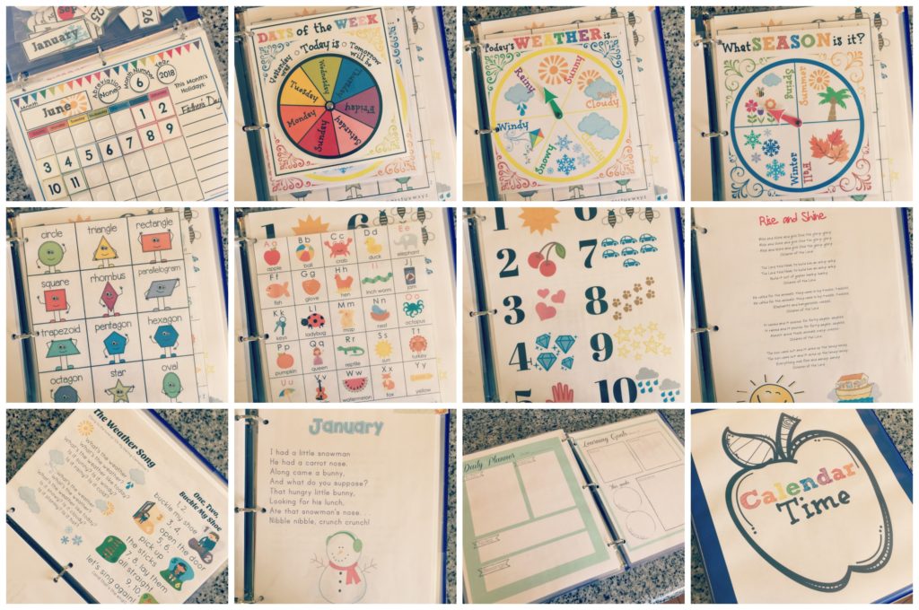 Our preschool morning binder has been a great resource to have in our morning basket. It's full of fun educational activities, including a super cool printable monthlycalendar! #preschoolmorningbasket #preschoolprintables #preschoolathome #homeschool #monthlycalendar #morningroutine #kidsactivities #educational