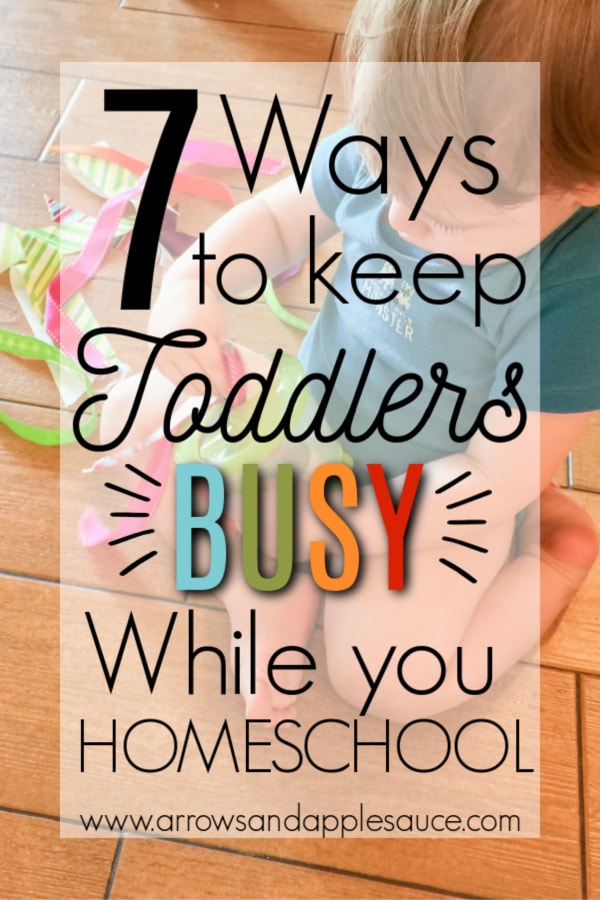 Trying to keep toddlers busy during homeschool is tough. These seven tips have beenthe most effective in keeping my littlest busy so we can get school done. #toddleractivities #totschool #preschoolathome #homeschoolmama #babyactivities #keepingtoddlersbusy #babytoys #momhacks #tipsandtricks