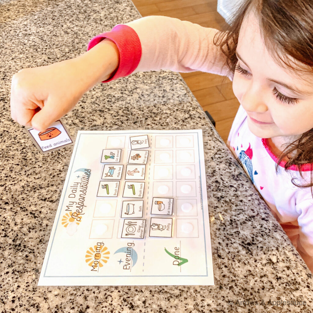 Encourage your kids to be more independent with this easy-to-use printable daily responsibilities chart with up to 120+ chore icons. #kidschorechart #kidsdailyresponsibilities #dailyrhythm #kidsdailyschedule #kidslifeskills