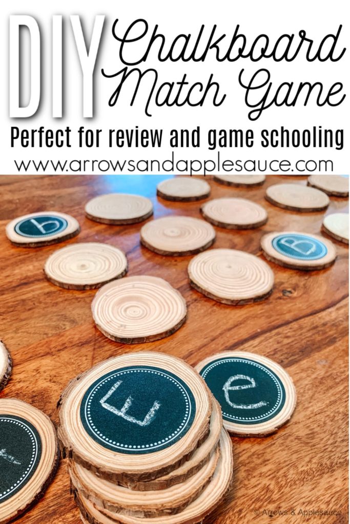 Review new subjects and building memory strength is fun and easy with game schooling! Check outthis cute DIY memory chalkboard memory game. #gameschooling #diygame #chalkboard #alphabetgames #homeschoolpreschool #diykidsactivities #matchinggames #homeeducation