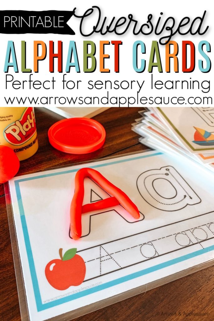These versatile oversized alphabet and number flashcards are great for so many hands-on learning activities. Perfect for my sensory seeker! #alphabetactivities #alphabetprintables #alphabetflashcards #jumboflashcards #learningtocount #numbers1-20 #numberflashcards #counttotwenty #countingflashcards #preschoolprintables #homeschoolprintables #sensoryseeker #handsonlearning
