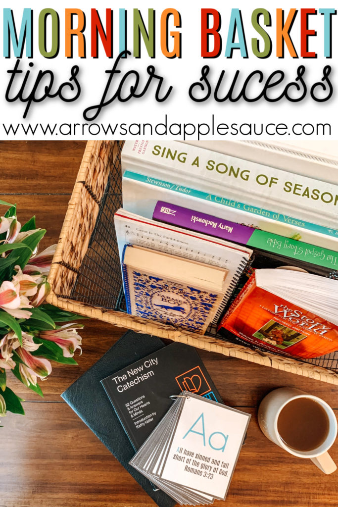 Morning basket has become one of my favorite additions to our homeschool lifestyle. Here's what our routine looks like, plus helpful tips! #morningbasket #morningroutine #homeschool #homeschoolroutine #christianhomeschool #homeschoollesson #biblewithkids #kidsbiblestudy #alphabetbibleverse #homeschooltips