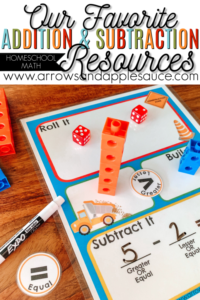 It's quality over quantity for us when it comes to our favorite addition and subtraction resources. We love these easy to use tools! #homeschoolmath #elementarymath #additionpractice #subtractionpractice #addingandsubtracting #teachingmath #mathresources