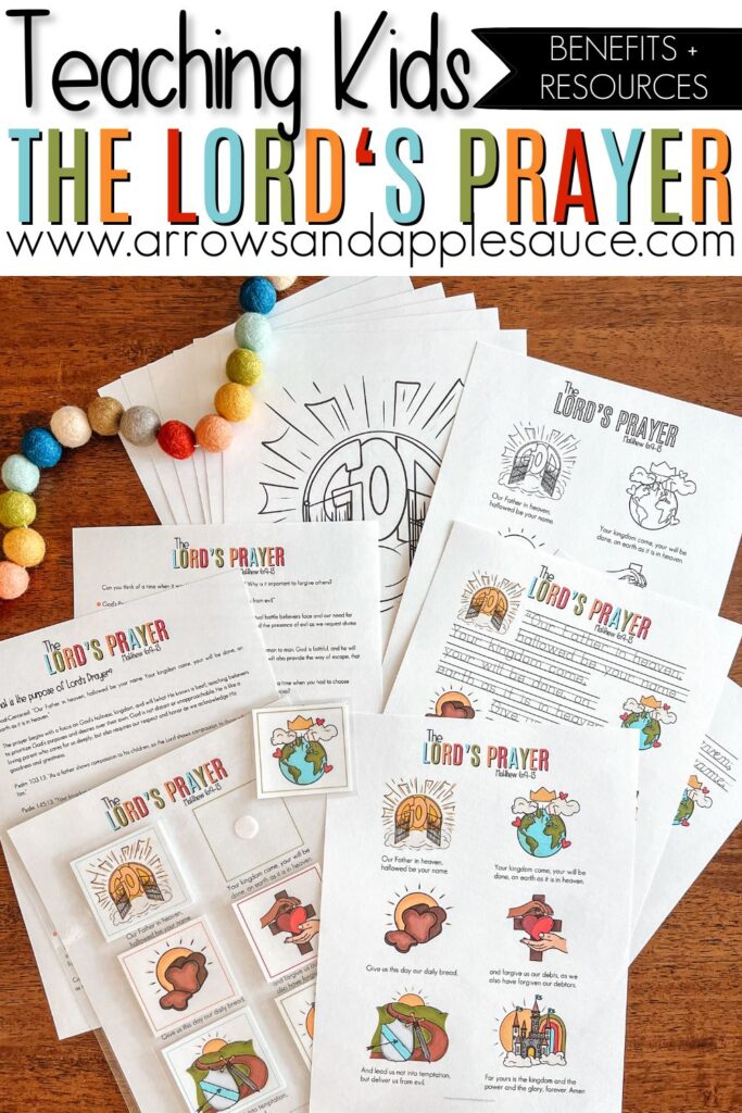 The Lord's prayer is a starting point for a productive prayer life. Use this easy tool to get started teaching your children! #lordsprayer #kidsbiblelesson #learningtopray #homeschoolprintables #sundayschoollesson