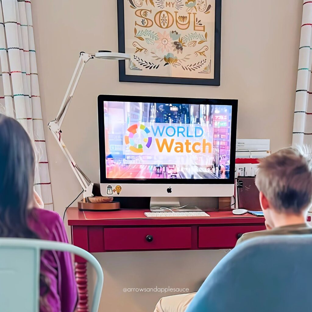 A biblically grounded review of World Watch News. How this 10-minute daily news show fits into a Christian homeschool routine. Plus a free News Notes page! #currentevents #kidsnews #worldwatchnews #dailynews #christianhomeschool #homeschoolresources #freeprintable