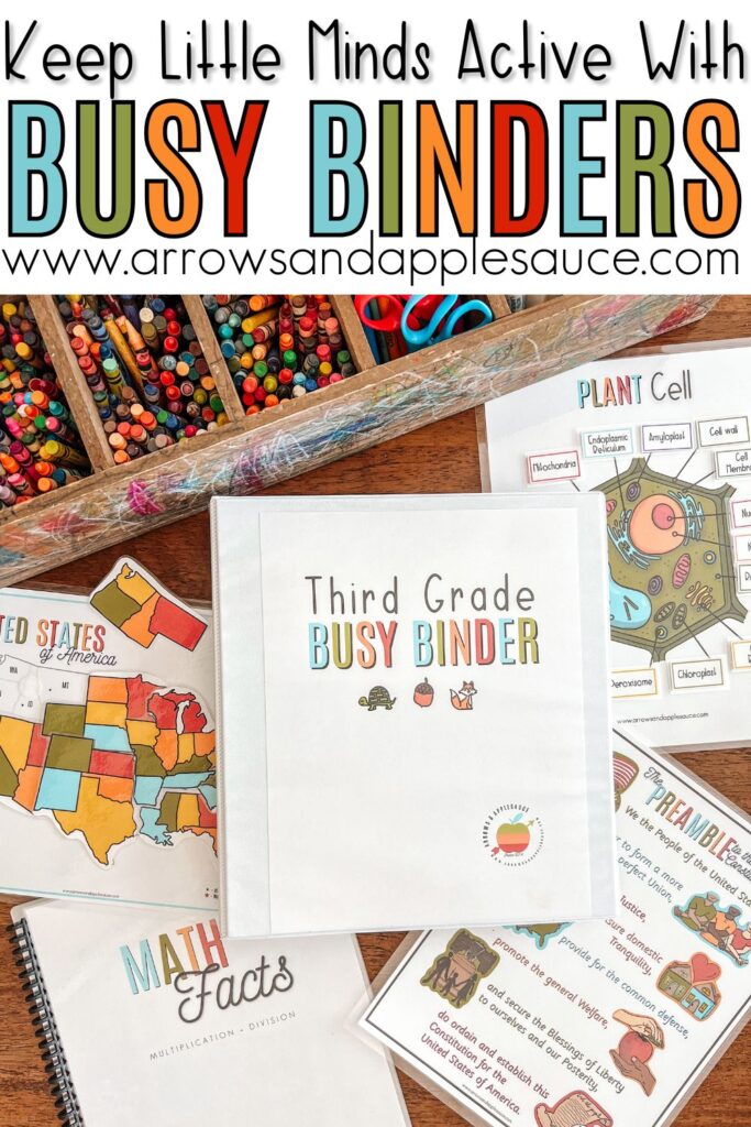 Busy Binders are a great way to keep little minds active over summer break. Includes math, reading, life skills, Bible activities, and more! #busybinders #homeschoolresources #summerkidsactivities #elementaryactivities #homeschoolprintables #christianhomeschoolers