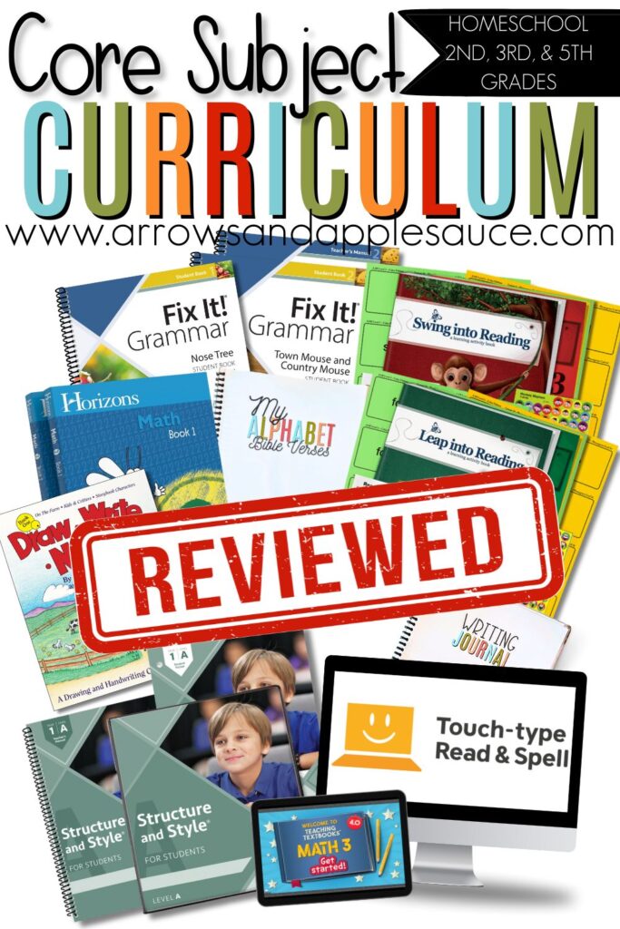Looking back on our second, third, and fifth-grade resources! It's time for a curriculum review of our core subjects! #curriculumreview #secondgrade #thirdgrade #fifthgrade #homeschoolcurriculum #allaboutreading #teachingtextbooks #fixitgrammar #iew #typinglessons #homeschoolfamily